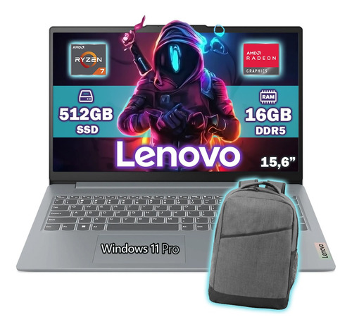 Laptop Lenovo Slim 3  Ryzen 7-7730u 512gb Ssd 16gb Ram + Kit