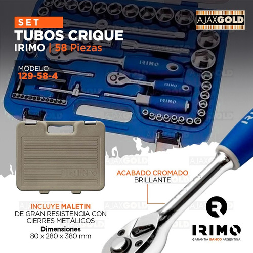 Imagen 5 de 8 de Juego Tubos Bocallaves Irimo 58 Piezas + Caja Con Accesorios