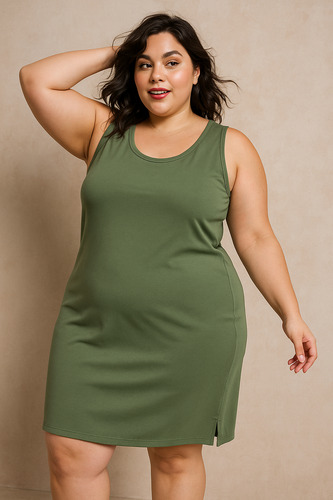 Vestido Corto Sin Mangas Mujer Algodon Talles Grandes