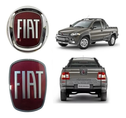 Kit Emblema Original Fiat Strada Vermelho 2012 2013 2014 