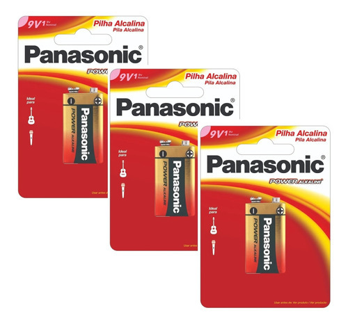 3 Baterias 9 Volts Alcalina Panasonic Power Alkaline