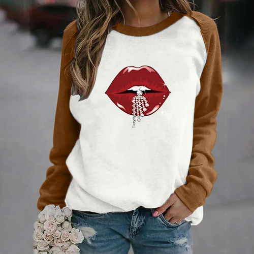 Top De Manga Larga De Forro Polar Con Estampado De Labios Ra
