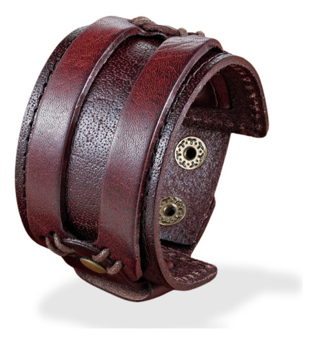 Brazalete Chulada Pantera Piel Natural Ancho Para Hombre Color Marrón Diámetro 6 Cm Largo 6