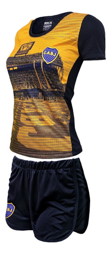 Remera Short Prematch Mujer Boca Juniors Oficial Entrenamien