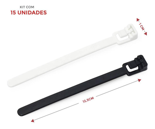 Organizador De Cabos E Fios Preto E Branco 15 Peças