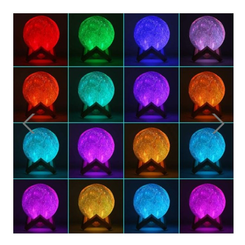 Veladora Luna Lampara Led Rgb Luz 13 Cm. Control Remoto Estructura Marrón