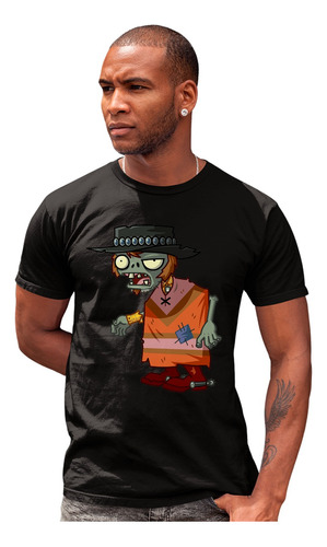 Playera Cleen Negra Plantas Vs Zombies Poncho Vaquero