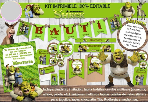 Kit Imprimible Shrek Ogro Fiona Burro Película N47