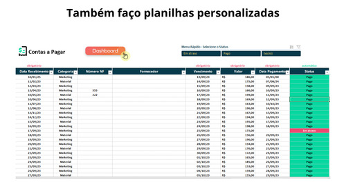 Planilha Excel Contas A Pagar Com Dashboard Atualizada