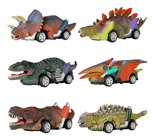 Dinobros Dinosaur Toy Pull Back Cars, Paquete De 6 Juguetes 