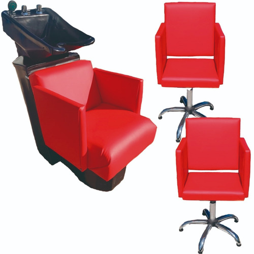 Imagen 10 de 13 de Combo Lavacabezas Grifería De Bronce + 2 Sillones De Corte