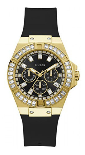 Reloj Mujer Guess Dama Venus Resistente Agua Dorado Watch Color Del Fondo Negro Color De La Correa Negro Color Del Bisel Dorado