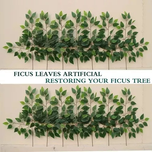 Hi, 24 Folhas, Galhos, Folhagem Artificial De Ficus Verde E