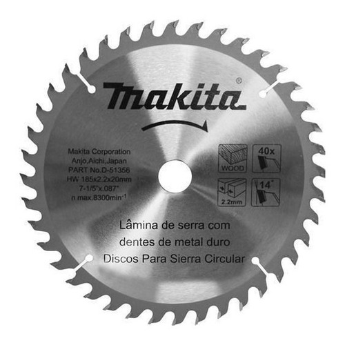 Disco Sierra Circular 7-1/4'' 40 D Makita D-51356