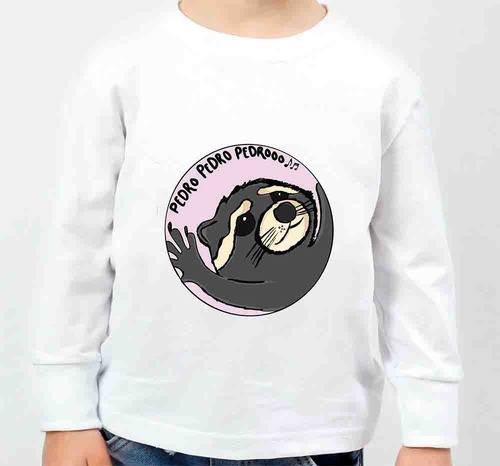 Remera Mapache Manga Larga Algodón Peinado Infantil