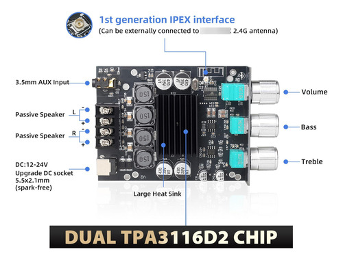 Amplificador 100w Zk-1002t Con Control De Agudos Y Graves Color 0 W