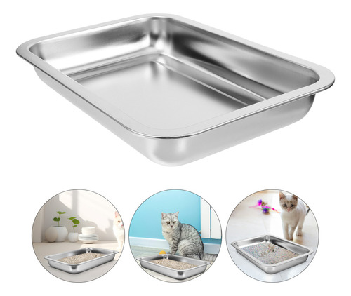 Caja De Arena Comercial Para Gatos De Acero Inoxidable, 2 Un