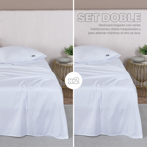 Paquete 2 Juegos Sábanas Queen Size Microfibra Real Textil Blanco Liso