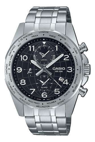 Reloj Hombre Casio Mtp-w500d-1avdf Core Mens Correa Plateado Bisel Plateado Fondo Negro