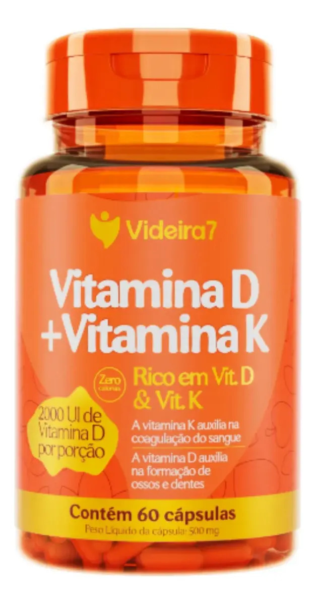 Vitamina D 2000ui + Vitamina K 60 Caps - Videira7 Sabor Sem Sabor