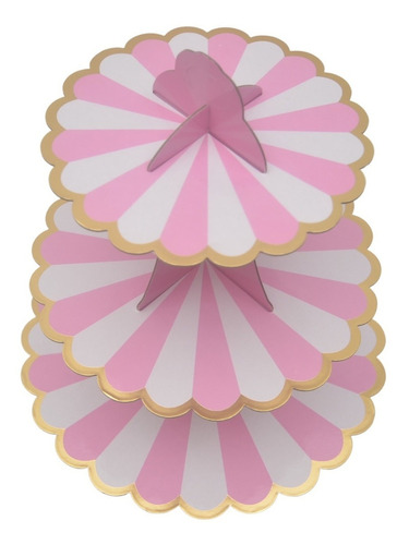 Torre Base Para Cupcakes Postres Premium 3 Niveles Color Rosa