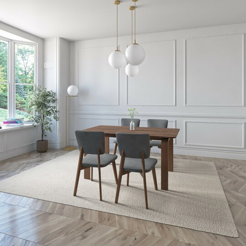 Juego De Comedor Oslo De Madera Con 4 Sillas Tapizadas Diseño de la tela de las sillas Gris Oscuro - Nogal