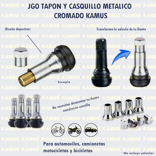 100p Jgo Tapon Y Casquillo Metalico Cromado P Válvula Llanta