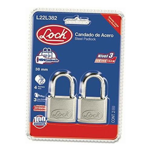 Lock L22l382 Candado De Acero Largo Llave Estándar, Cromo