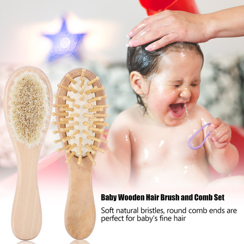 Juego De Cepillos Y Peines De Madera Para Bebés Con Cerdas D