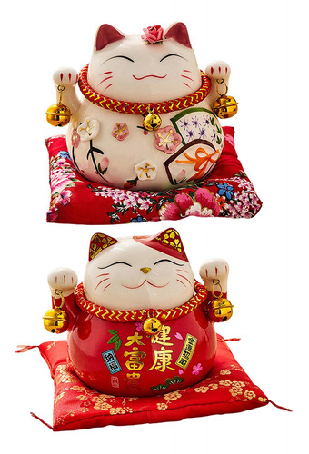 2x Good Luck Cat Piggy Ornament Fortune