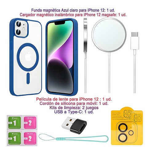 Funda Case Para iPhone 11 12 13 14 15 14pro 15pro 16pro 14pro Max 15pro Max 16pro Max Con Magsafe Rudo Mica Cámara+cargador Inalambrico 7 Kit
