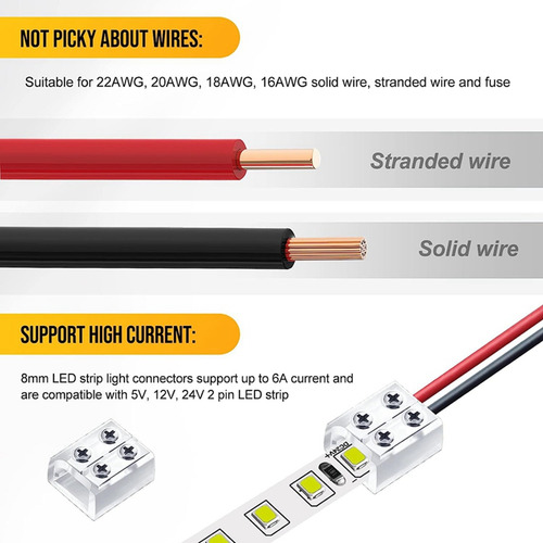 Conector De Luz De Fita Led Sem Solda De 2 Pinos E 10 Mm Led
