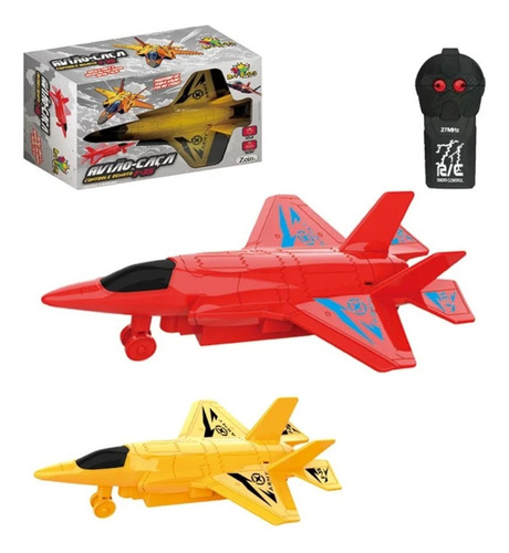 Avião Controle Remoto Sem Fio 2 Funções Brinquedo Infantil Vermelho F-35