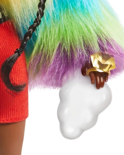 Barbie Extra#1 Cabello Chino Morena Abrigo Arcoiris Mascota