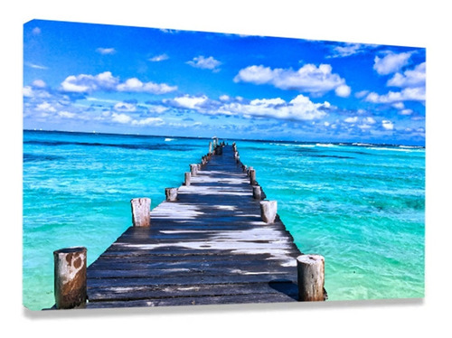 Quadro Decorativo Paisagem Praia Mar Céu Varanda Sala Quarto Cor Imagem Cor Da Armação Borda Infinita