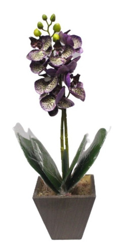 01 Mini Arranjo Mini Orquídea Artificiais Vaso Madeira