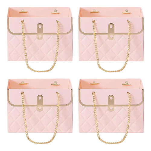 4x Caja De Embalaje De Ramo Bolsa De Papel De Regalo Rosa