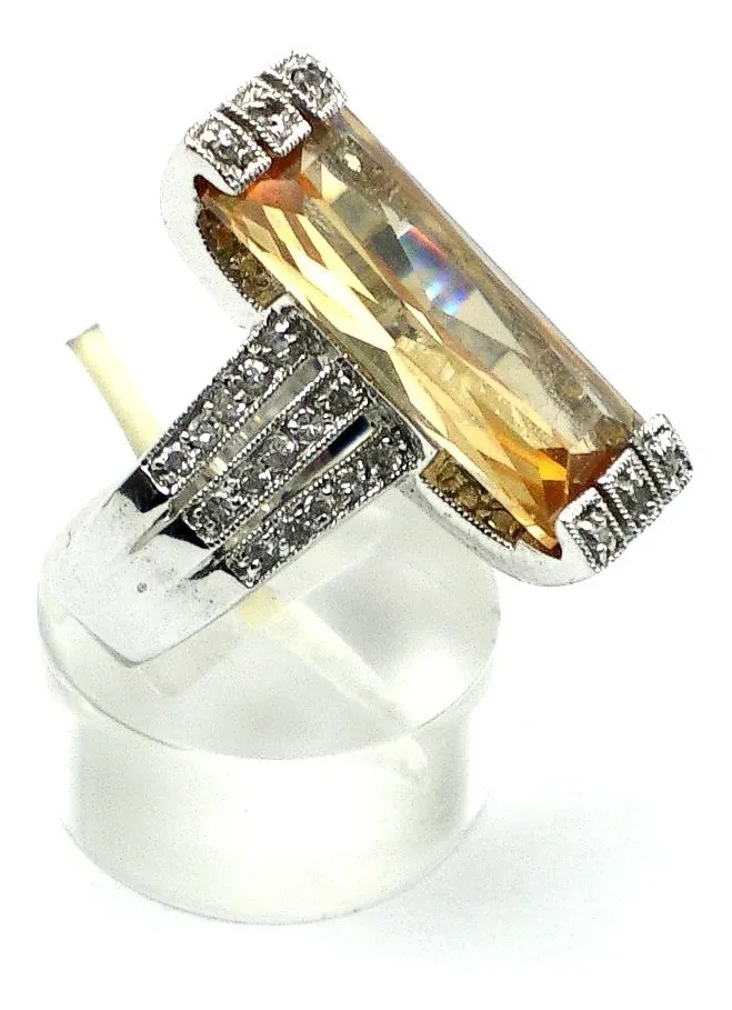 Anillo De Plata Rodinada Citrino Y Zafiros