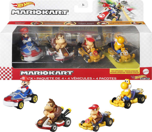 Hot Wheels Mario Kart Vehicle - Paquete De 4 Personajes Fav.