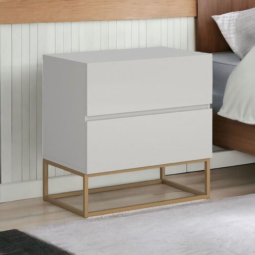 Mesa De Cabeceira Eros Moveis Start 45cm Off White E Base Ferro Dourado Cor Off White dourado