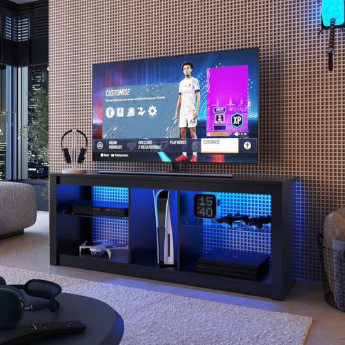 Rack Com Led 02 Prateleiras Em Vidro 136cm Preto Proddy