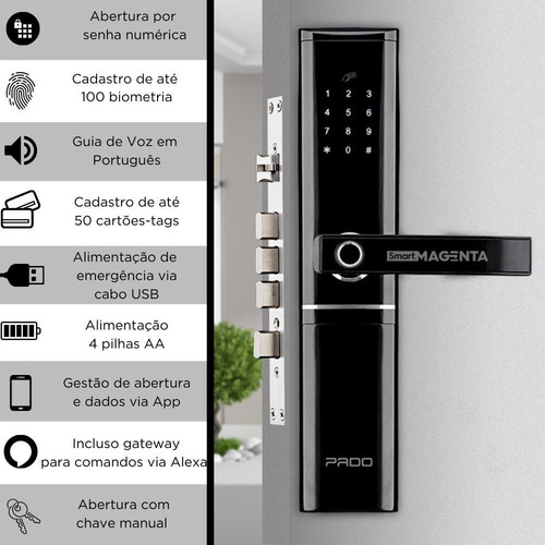 Imagem 3 de 6 de Fechadura Biometrica Digital Pado Fd500 Pro Ep