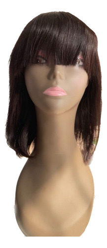 . Peruca 100% Cabelo Humano Liso 30 Cm Com Franja Curta