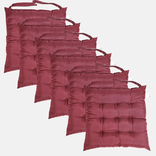 Jogo 6 Assentos Para Cadeira Tecido Oxford 40x40cm Futon Cor Vinho-6pc