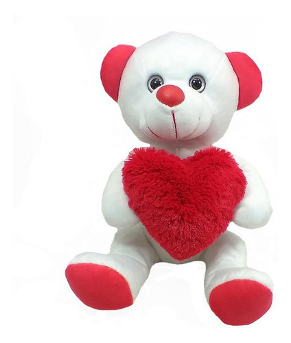 Urso Pelúcia Tatau Branco Coração Felpudo 26 Cm Altura