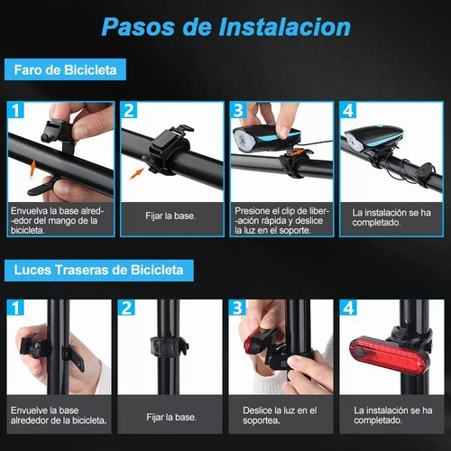 A Luz Bicicleta Recargable Delantera Y Traser Y Claxon