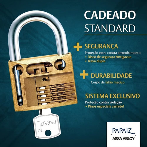 Cadeado De Segurança Latão Maciço Haste De Aço Cr20 Papaiz
