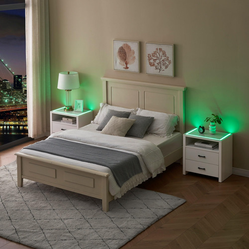 Gaomon Juego De 2 Mesitas De Noche Blancas Con Luces Led