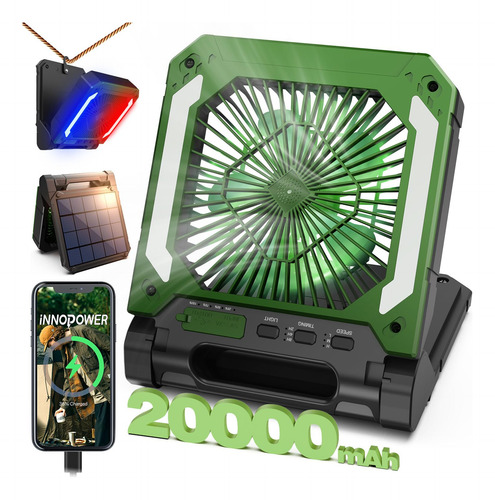Ventilador Solar Recargable Para Acampar De 20000 Mah Con Li
