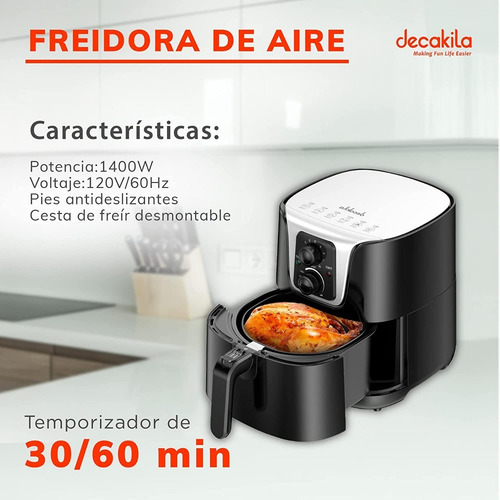 Freidora Aire Negra 1400w Pantalla Táctil Airfryer Decakila